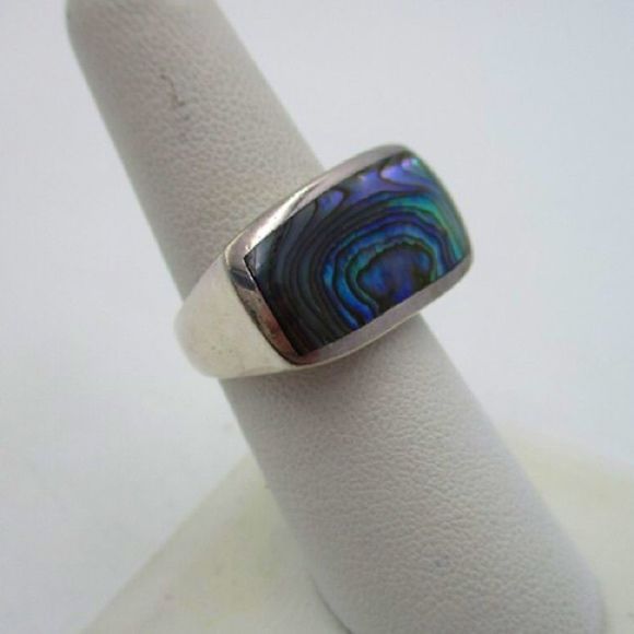 Abalone Cabochon Sterling Silver Statement Ring Size 6-3/4 - Picture 10 of 12